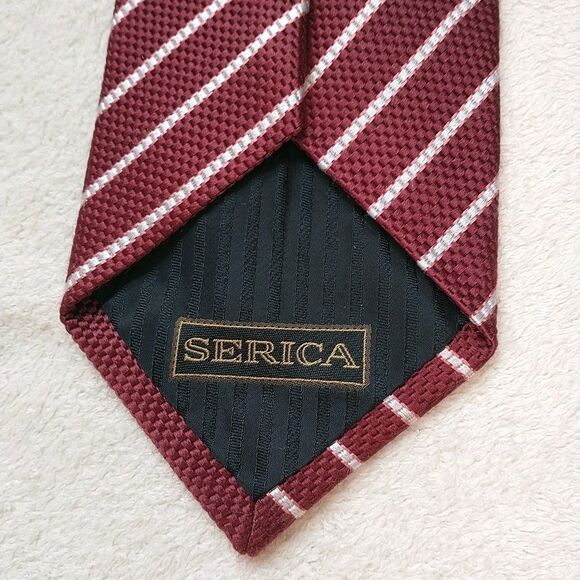 Vtg Serica Necktie Rep Tie Red White Striped Silk Hand Made In Italy 3.75x60" - Picture 7 of 9